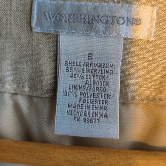 Linen Dress, Shimmering Beige Fabric and Beading at  V-neck, side zipper, Sz 6 - Picture 6 of 8